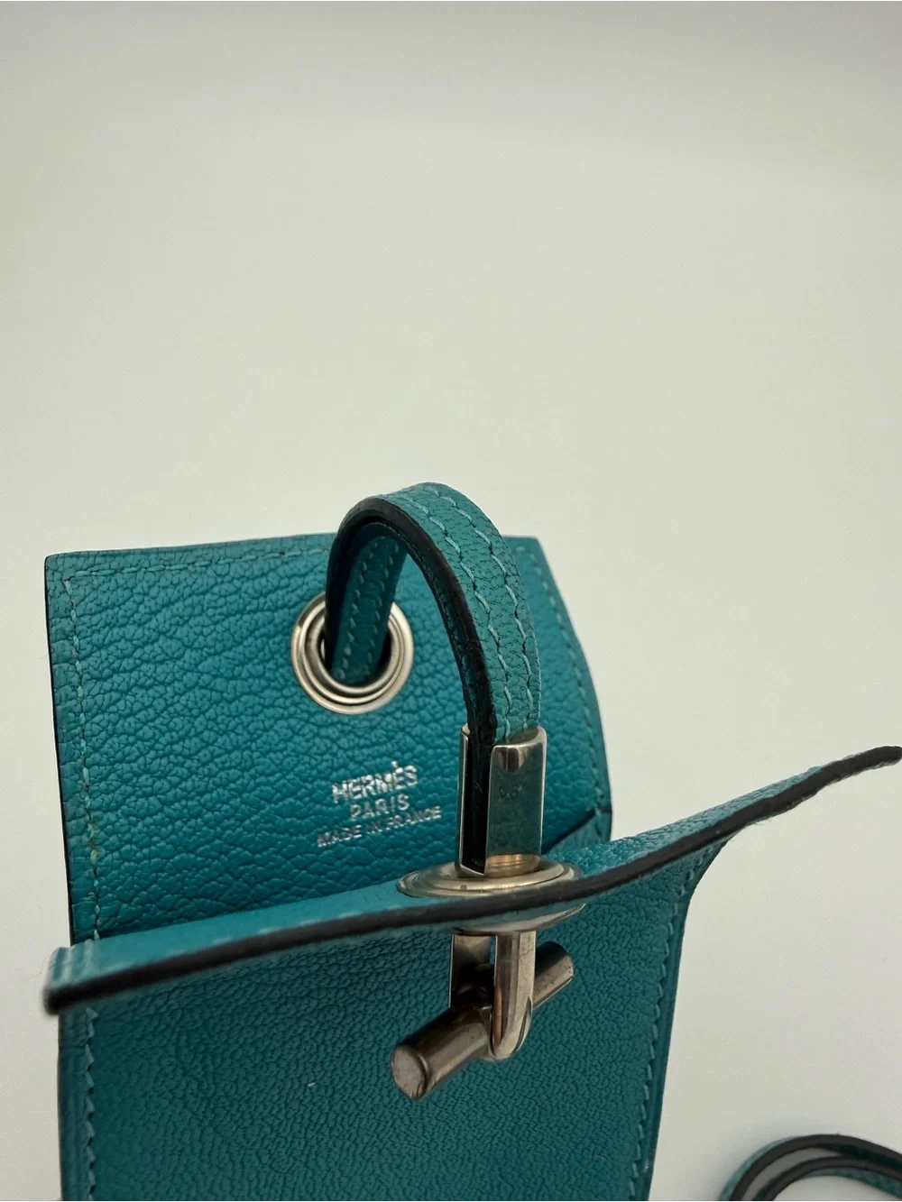 Hermès Mini Leather Pouch Bleu Paon Touret Closure 2 Straps P Square 2012